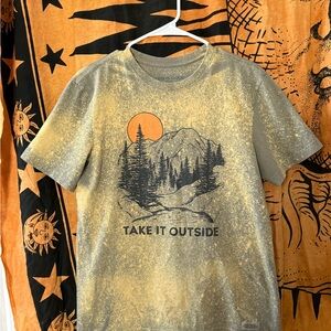 Life Is Good Olive Green Graphic Tee with Orange Sun